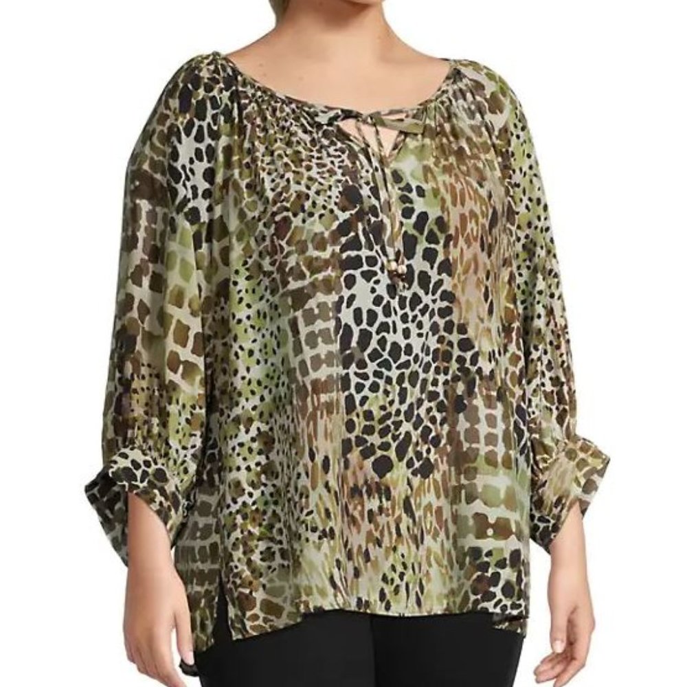 Karen Kane Plus Peasant Mixed-Print Top NWT